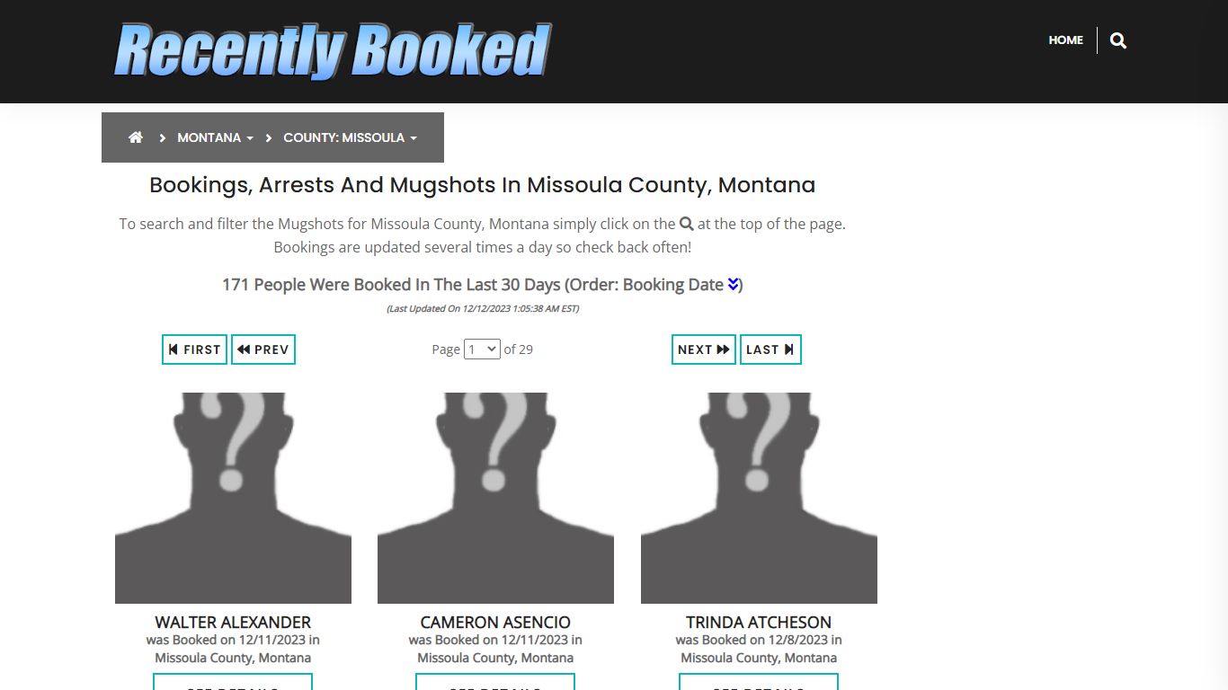 Bookings, Arrests and Mugshots in Missoula County, Montana