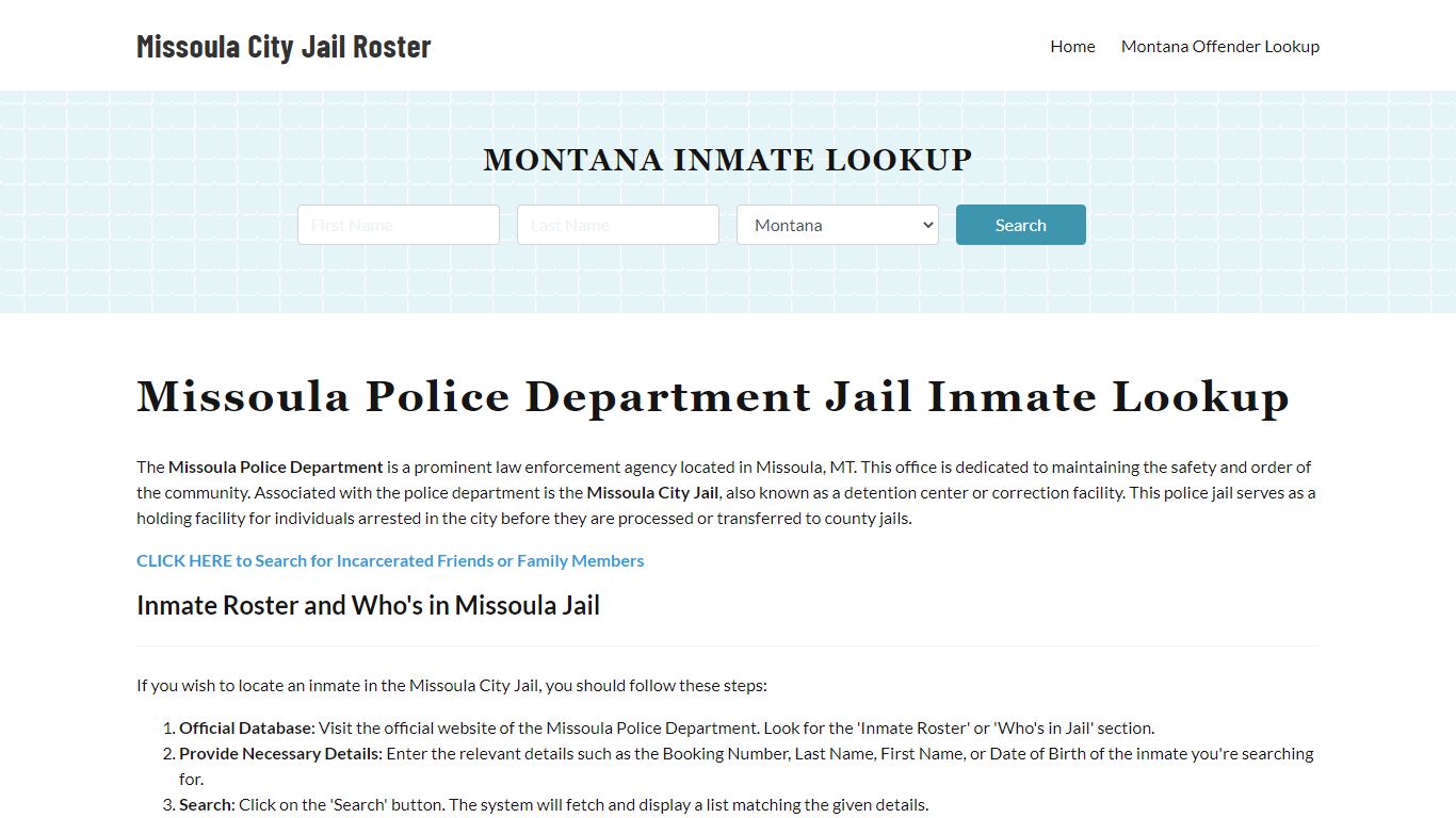 Missoula Police Department & City Jail, MT Inmate Roster, Arrests, Mugshots